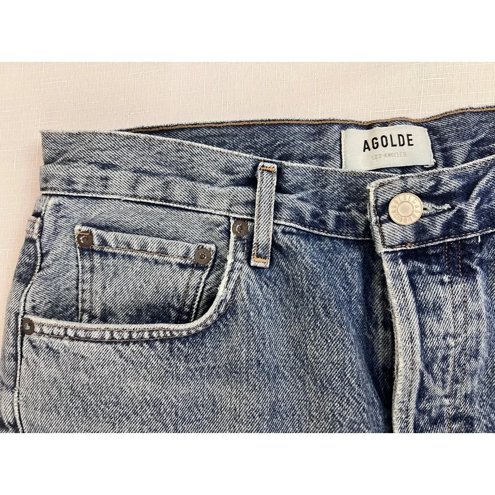 AGOLDE Denim Shorts Womens 28 Blue Excellent Raw Hem Button Fly High Rise